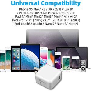 USB Wall Charger Block Compatible with iPad iPod iPhones, 12W 2.4A Portable Charger Adapter Plug Compatible with iPad 4 3 2 /Mini/Air 2 /Pro, iPhone 11 /X Xs Max XR /8/7 /6 6s Plus