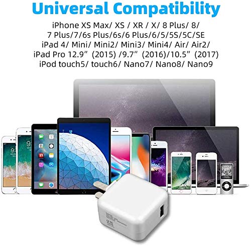 USB Wall Charger Block Compatible with iPad iPod iPhones, 12W 2.4A Portable Charger Adapter Plug Compatible with iPad 4 3 2 /Mini/Air 2 /Pro, iPhone 11 /X Xs Max XR /8/7 /6 6s Plus