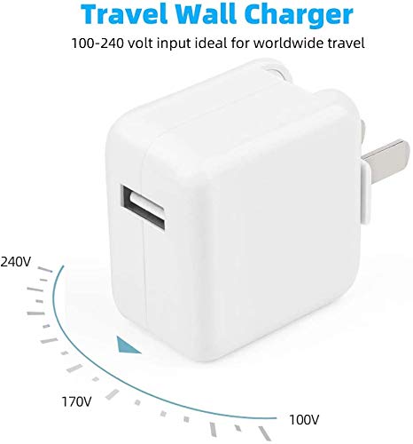 USB Wall Charger Block Compatible with iPad iPod iPhones, 12W 2.4A Portable Charger Adapter Plug Compatible with iPad 4 3 2 /Mini/Air 2 /Pro, iPhone 11 /X Xs Max XR /8/7 /6 6s Plus