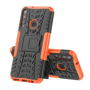 huawei y7p case, midcas heavy duty dual layer hybrid rugged reinforced corners impact protection case cover with stand function for huawei y7p / p40 lite e orange