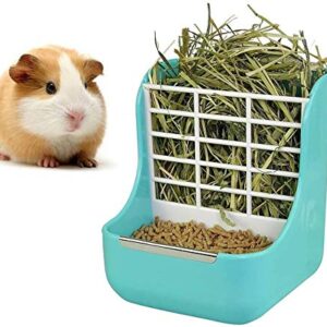 Rabbit Feeder Bunny Guinea Pig Hay Feeder, Hay Food Bin Feeder, Hay and Food Feeder Bowls Manger Rack for Rabbit Guinea Pig Chinchilla (6*6*7 Inches, Blue)