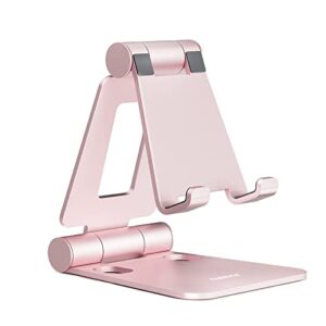 nulaxy a4 cell phone stand, fully foldable adjustable desktop phone holder cradle dock compatible with phone 13 12 11 pro xs xr x 8, nintendo switch tablets (7-10") all phones - rose gold