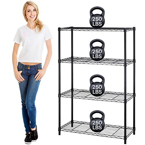 4 Tier Storage Shelves, Heavy Duty Metal Wire Storage Rack, 250LBS Per Capacity, Height Adjustable NSF Wire Shelving for Garage Kitchen Pantry (Black, 36" L x 14" W x 54" H)