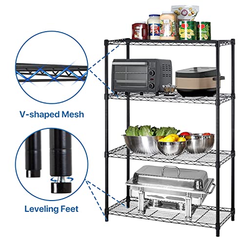 4 Tier Storage Shelves, Heavy Duty Metal Wire Storage Rack, 250LBS Per Capacity, Height Adjustable NSF Wire Shelving for Garage Kitchen Pantry (Black, 36" L x 14" W x 54" H)