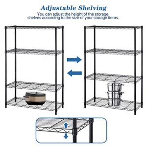 4 Tier Storage Shelves, Heavy Duty Metal Wire Storage Rack, 250LBS Per Capacity, Height Adjustable NSF Wire Shelving for Garage Kitchen Pantry (Black, 36" L x 14" W x 54" H)