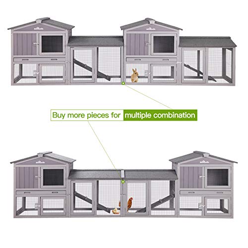 GUTINNEEN Rabbit Hutch Outdoor Bunny Cage Indoor,Extensible Chicken Coop with Large Run Space - No Leak Plastic Tray