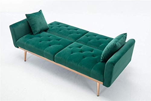 SZLIZCCC 63" Accent Sofa, Mid Century Modern Velvet Fabric Couch， Convertible Futon Sofa Bed ，Recliner Couch Accent Sofa Loveseat Sofa with Gold Metal Feet (Green)