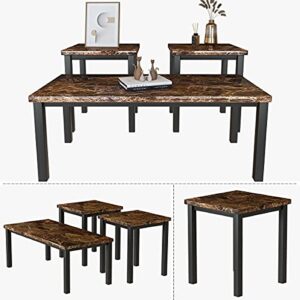 DKLGG Faux Marble Coffee Table Set of 3 Piece, Living Room Table Set Coffee Table & 2pcs End Table with Metal Frame Sofa Side Tables Perfect for Living Room Apartment Accent Furniture