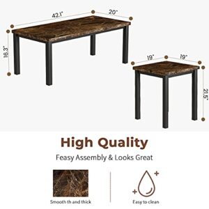 DKLGG Faux Marble Coffee Table Set of 3 Piece, Living Room Table Set Coffee Table & 2pcs End Table with Metal Frame Sofa Side Tables Perfect for Living Room Apartment Accent Furniture