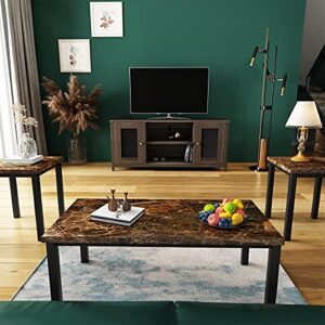 DKLGG Faux Marble Coffee Table Set of 3 Piece, Living Room Table Set Coffee Table & 2pcs End Table with Metal Frame Sofa Side Tables Perfect for Living Room Apartment Accent Furniture