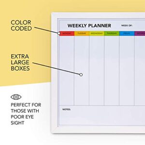 Weekly Dry Erase Board for Wall [17in x 12in] Weekly Whiteboard Planner and Magnetic Calendar - Days of The Week White Board for Schedule, Daily Meal Planner - Includes Full Mounting Kit