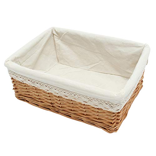 DOITOOL Wicker Cutlery Basket Wicker Storage Baskets with Liner Washable Rectangular Willow Woven Storage Bin Desktop Containers Organizer Basket - Size L Storage Basket Seagrass Lidded