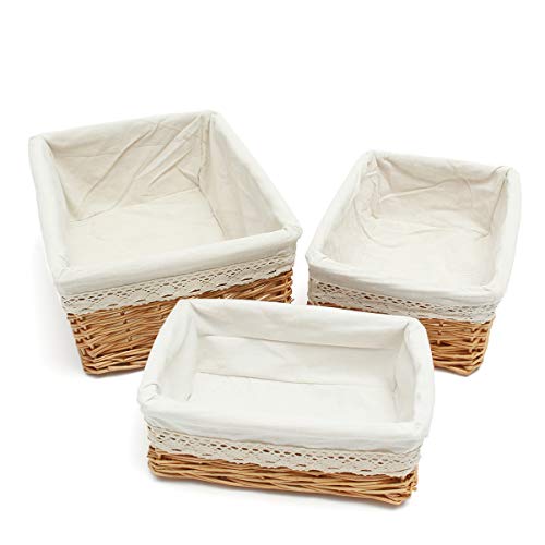 DOITOOL Wicker Cutlery Basket Wicker Storage Baskets with Liner Washable Rectangular Willow Woven Storage Bin Desktop Containers Organizer Basket - Size L Storage Basket Seagrass Lidded