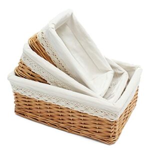 DOITOOL Wicker Cutlery Basket Wicker Storage Baskets with Liner Washable Rectangular Willow Woven Storage Bin Desktop Containers Organizer Basket - Size L Storage Basket Seagrass Lidded