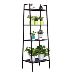 ynredee widen 4 tiers bookshelf,ladder shelf for plant flower stand, multipurpose organizer rack for home, office, living room (black)