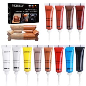 seisso leather repair kits for couches, restoring touch up leather and vinyl furniture car seat jacket, leather repair color gel covers scratches, scrapes, scuffs, scuffed & faded leather, 12 color
