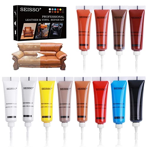 SEISSO Leather Repair Kits for Couches, Restoring Touch up Leather and Vinyl Furniture Car Seat Jacket, Leather Repair Color Gel Covers Scratches, Scrapes, Scuffs, Scuffed & Faded Leather, 12 Color