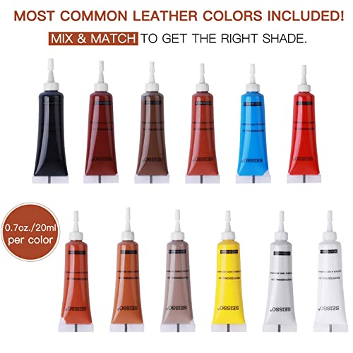 SEISSO Leather Repair Kits for Couches, Restoring Touch up Leather and Vinyl Furniture Car Seat Jacket, Leather Repair Color Gel Covers Scratches, Scrapes, Scuffs, Scuffed & Faded Leather, 12 Color