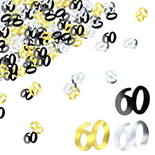 BEADNOVA 60th Birthday Confetti Sixty Years Old Confetti 60 Anniversary Number Confetti for Birthday Party Decor Wedding Table Decoration (1oz, Gold Silver Black Mix)