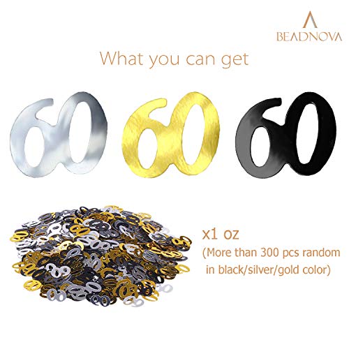 BEADNOVA 60th Birthday Confetti Sixty Years Old Confetti 60 Anniversary Number Confetti for Birthday Party Decor Wedding Table Decoration (1oz, Gold Silver Black Mix)