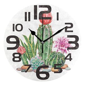 oreayn tropical cactus flower wall clock for home office bedroom living room decor non ticking green