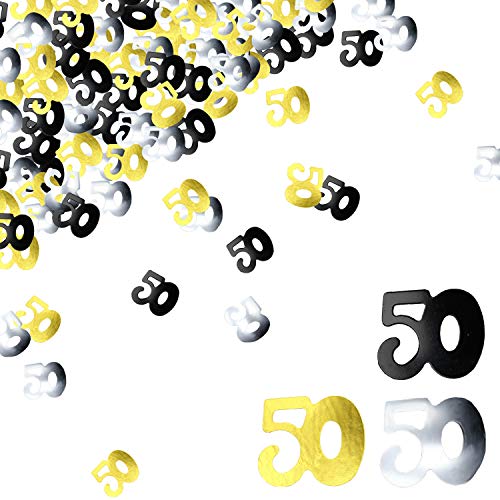 BEADNOVA 50th Birthday Confetti Fifty Years Old Confetti 50 Anniversary Number Confetti for Birthday Party Decor Wedding Table Decoration (1oz, Gold Silver Black Mix)