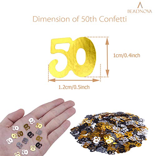 BEADNOVA 50th Birthday Confetti Fifty Years Old Confetti 50 Anniversary Number Confetti for Birthday Party Decor Wedding Table Decoration (1oz, Gold Silver Black Mix)