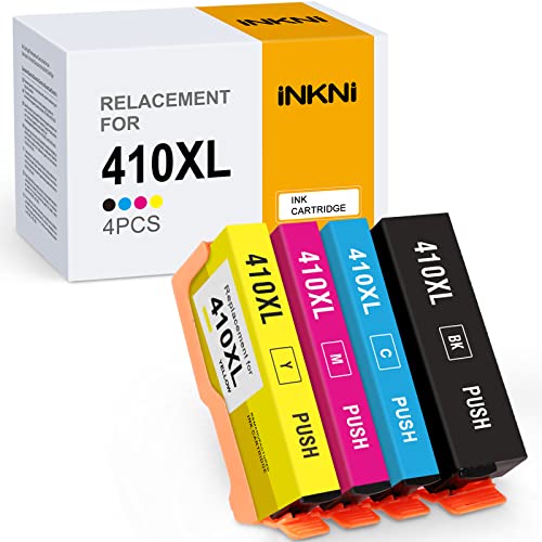 InkNI Remanufactured Ink Cartridge Replacement for Epson 410XL 410 XL T410XL for Expression XP-7100 XP-830 XP-640 XP-630 XP-530 XP-635 Printer (Black, Cyan, Magenta, Yellow, 4-Pack)