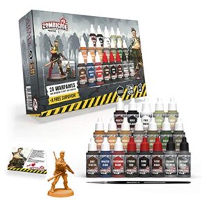 the army painter zombicide 2nd edition core paint set, 20 acrylic paints, 1 survivor and 1 starter brush for cool mini or not zombicide 2nd edition boardgame, wargames miniature model painting