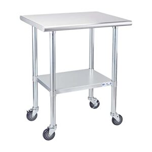 profeeshaw stainless steel table with wheels 24x30 inch, nsf commercial kitchen prep & work table with undershelf and galvanized legs for restaurant, bar, utility room and garage heavy duty table