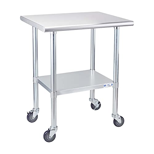 Profeeshaw Stainless Steel Table with Wheels 24x30 Inch, NSF Commercial Kitchen Prep & Work Table with Undershelf and Galvanized Legs for Restaurant, Bar, Utility Room and Garage Heavy Duty Table