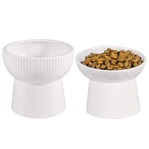 Qucey Ceramic Cat Food and Water Bowl Set, Raised Tilted Cat Feeder Dishes with Stand, Elevated Pet Food Bowl for Cats and Small Dogs, Anti Vomiting & Reduce Neck Burden