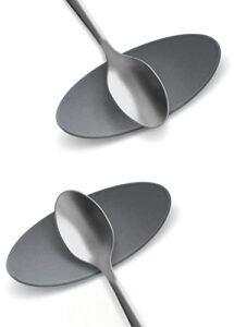 carrotez small silicone coffee spoon rest 2 pcs (0.2" x 1.6" x 3.74"), spoon holder flexible almond-shaped for next to coffee maker - kitchen utensil rest, deep grey