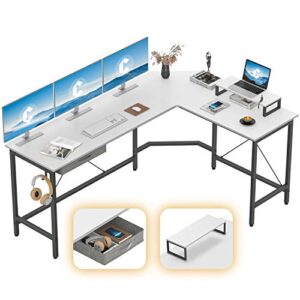 cubicubi l shaped desk computer corner desk, home office gaming table, sturdy writing workstation with small table, space-saving, easy to assemble