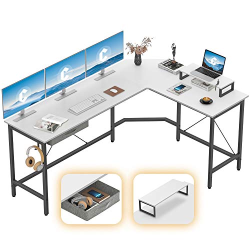 CubiCubi L Shaped Desk Computer Corner Desk, Home Office Gaming Table, Sturdy Writing Workstation with Small Table, Space-Saving, Easy to Assemble