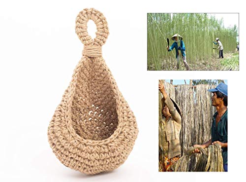 N?A Jute Hanging Basket Wall planters-Small Wall Planter, Teardrop Hanging Baskets for Plants Succulent Wall Decor, Hanging Herb Pot Holder 3 inch Outside Diameter for in/Outdoor Fence Planter