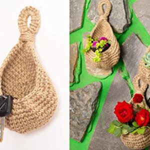 N?A Jute Hanging Basket Wall planters-Small Wall Planter, Teardrop Hanging Baskets for Plants Succulent Wall Decor, Hanging Herb Pot Holder 3 inch Outside Diameter for in/Outdoor Fence Planter