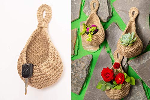 N?A Jute Hanging Basket Wall planters-Small Wall Planter, Teardrop Hanging Baskets for Plants Succulent Wall Decor, Hanging Herb Pot Holder 3 inch Outside Diameter for in/Outdoor Fence Planter