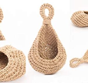 N?A Jute Hanging Basket Wall planters-Small Wall Planter, Teardrop Hanging Baskets for Plants Succulent Wall Decor, Hanging Herb Pot Holder 3 inch Outside Diameter for in/Outdoor Fence Planter