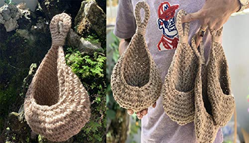 N?A Jute Hanging Basket Wall planters-Small Wall Planter, Teardrop Hanging Baskets for Plants Succulent Wall Decor, Hanging Herb Pot Holder 3 inch Outside Diameter for in/Outdoor Fence Planter