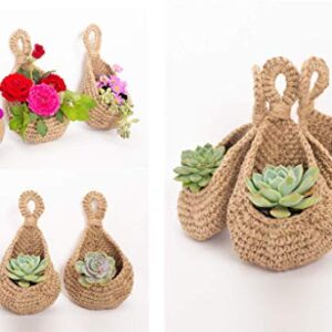 N?A Jute Hanging Basket Wall planters-Small Wall Planter, Teardrop Hanging Baskets for Plants Succulent Wall Decor, Hanging Herb Pot Holder 3 inch Outside Diameter for in/Outdoor Fence Planter