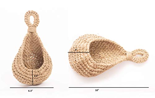 N?A Jute Hanging Basket Wall planters-Small Wall Planter, Teardrop Hanging Baskets for Plants Succulent Wall Decor, Hanging Herb Pot Holder 3 inch Outside Diameter for in/Outdoor Fence Planter