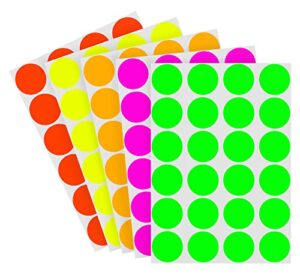 chromalabel 0.75 inch removable color code dot label kit, 5 assorted fluorescent colors, 1200 labels per pack