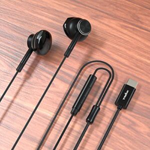 USB Type C Earbud Headphones, Hi-Res In-Ear Earphone w/Mic Compatible with New iPad Pro/MacBook Pro, Google Pixel 5g/5/4xl/,OnePlus 8pro/8, Samsung Galaxy, HTC U12, Sony Xperia, Essential, Razer Phone