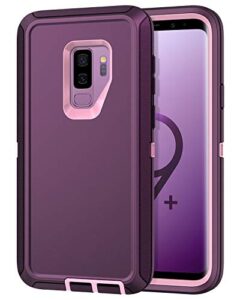 i-honva for galaxy s9 plus case shockproof dust/drop proof 3-layer full body protection [without screen protector] rugged heavy duty durable cover case for samsung galaxy s9 plus, purple/pink