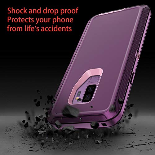 I-HONVA for Galaxy S9 Plus Case Shockproof Dust/Drop Proof 3-Layer Full Body Protection [Without Screen Protector] Rugged Heavy Duty Durable Cover Case for Samsung Galaxy S9 Plus, Purple/Pink
