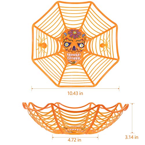 Triumpeek Halloween Party Supplies, Set of 3 Halloween Plastic Trick Treat Bowls, Candy bowl Holder Halloween Spider Web Bowl for Day of The Dead in Orange, Purple and Black