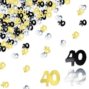 beadnova 40th birthday confetti forty years old confetti 40 anniversary number confetti for birthday party decor wedding table decoration (1oz, gold silver black mix)
