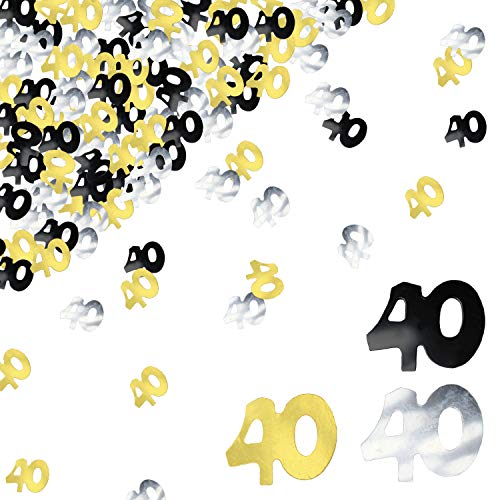 BEADNOVA 40th Birthday Confetti Forty Years Old Confetti 40 Anniversary Number Confetti for Birthday Party Decor Wedding Table Decoration (1oz, Gold Silver Black Mix)