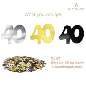 BEADNOVA 40th Birthday Confetti Forty Years Old Confetti 40 Anniversary Number Confetti for Birthday Party Decor Wedding Table Decoration (1oz, Gold Silver Black Mix)